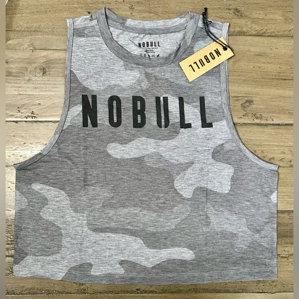 NOBULL Gray Camouflage Crop Tank Top with Black Logo - Picture 4 of 7